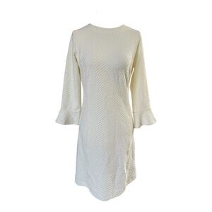 J.McLaughlin Cream Textured Knit Shift Dress XS Bell Sleeve Classic Elegant